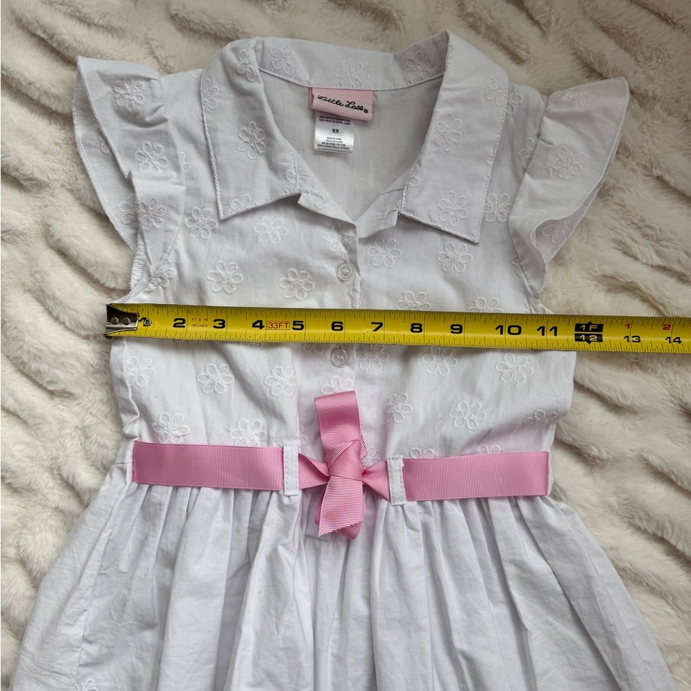 White Sleeveless Dress with Pink Bow - Picture 5 of 6